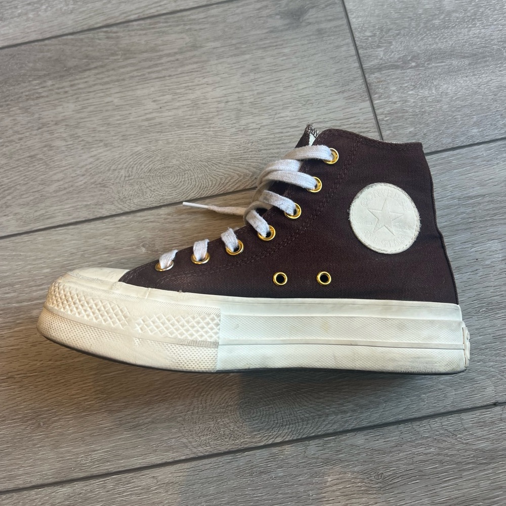 Converse all star chocolate brown platform lace up high top sneakers size 6.5